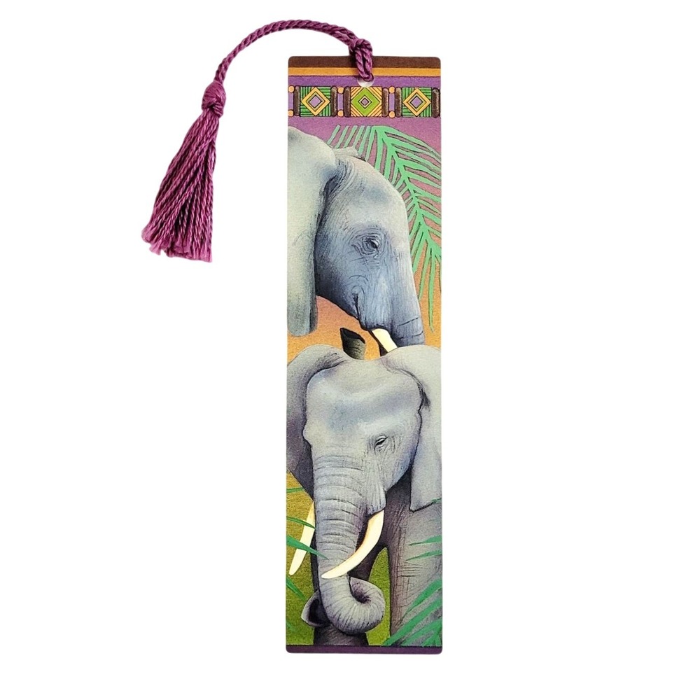 Vintage 90s African Elephant baby Bookmark Endangered Animals 1991 Artworks JA04